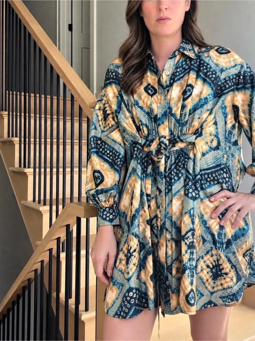 ULLA JOHNSON 
Jude Diamond-Print Shirt Dress. size 2